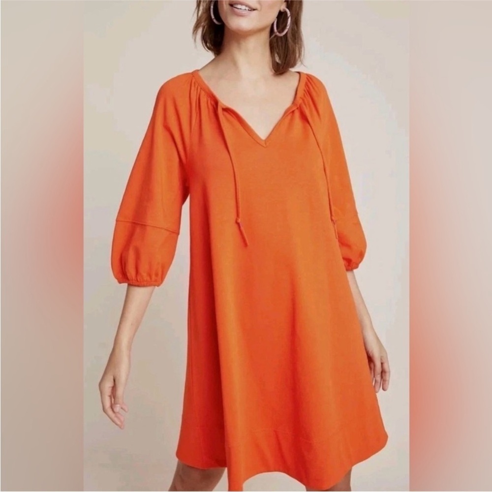 Anthropologie Anais orange knit tie-neck tunic shift dress